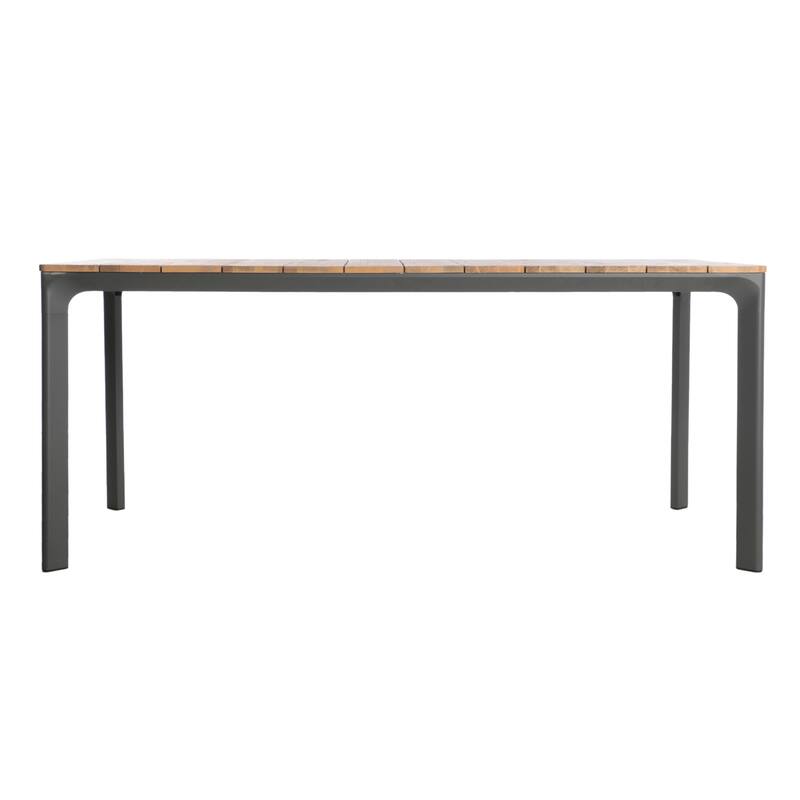 Roomfitters Rectangular Outdoor Dining Table with Faux Wood Top and Metal Frame, Weather-Resistant Patio Table, Natural