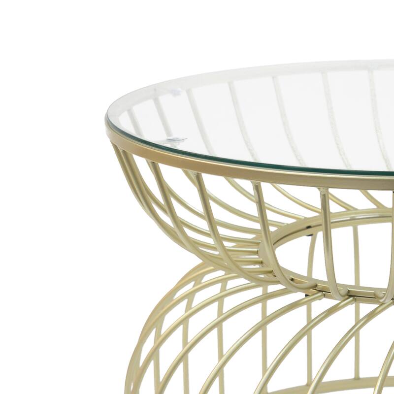 27.5" Modern Round Coffee Table with Clear Tempered Glass Top and Gold Metal Bases