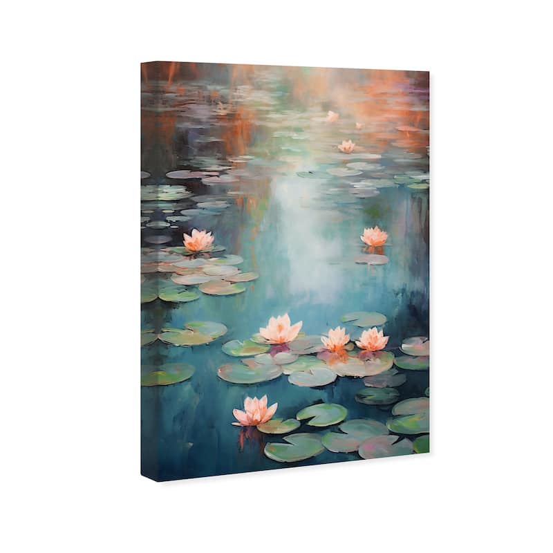 Wynwood Studio Canvas Floral and Botanical Tranquil Lily Pads Blue and Teal Modern & Contemporary Wall Art Canvas Print