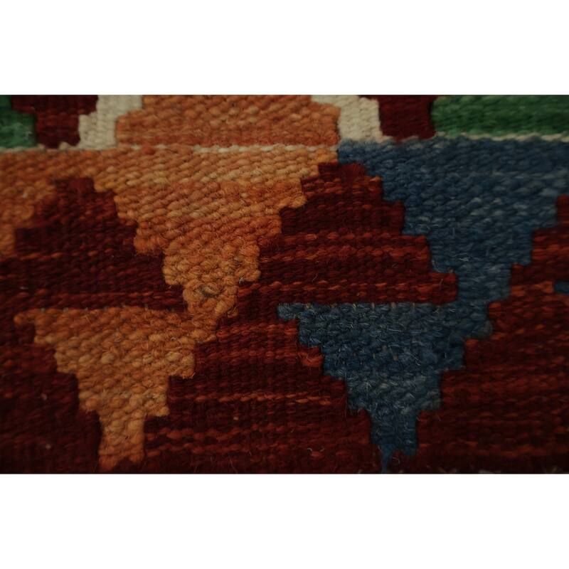 Hand Woven Oriental 100% Wool Carpet Southwestern Geometric Multi-Colored Kilim Area Rug - 3' 3'' X 2' 3''
