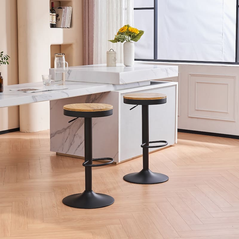 Adjustable Swivel Bar Chairs Backless Round Barstools Set of 2