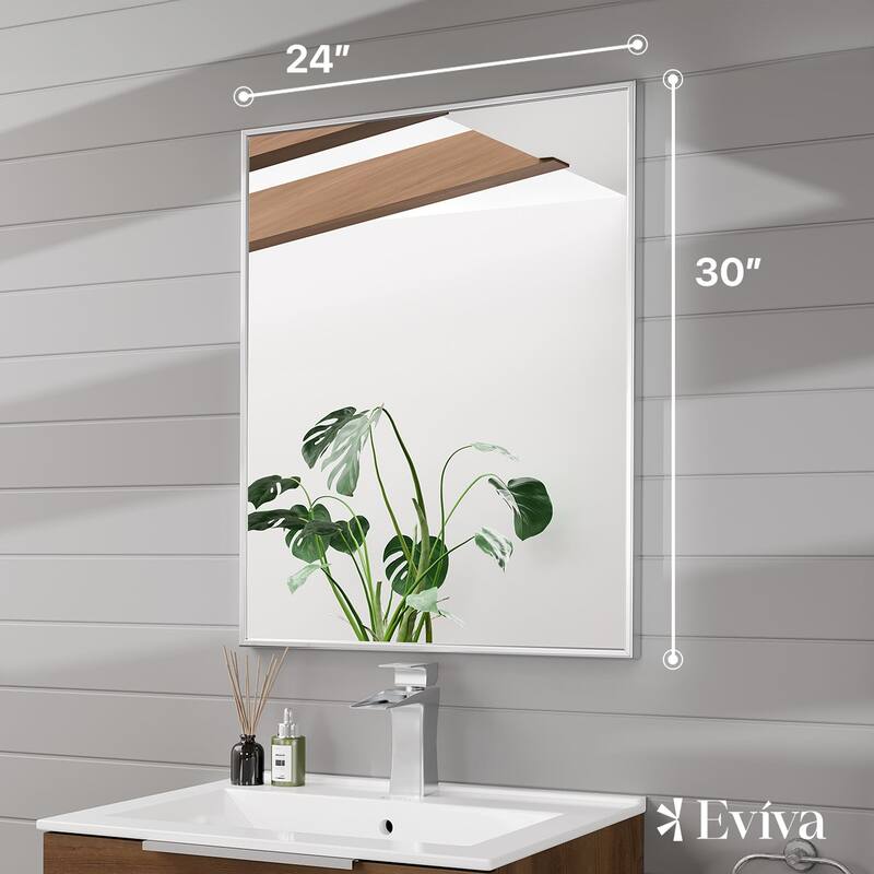 Eviva Vista 24" x 30" Rectangular Brushed Nickel Metal Framed Mirror - Brushed Nickel