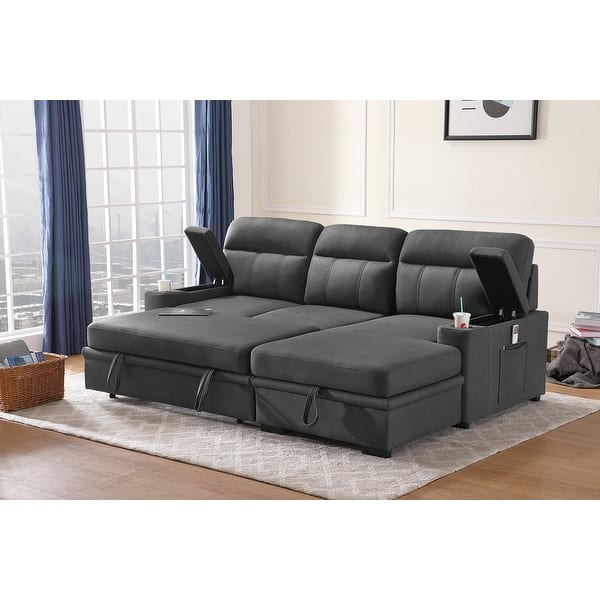 Kaden Fabric Sleeper Sectional Sofa With Storage Chaise And Arms Overstock 31610302