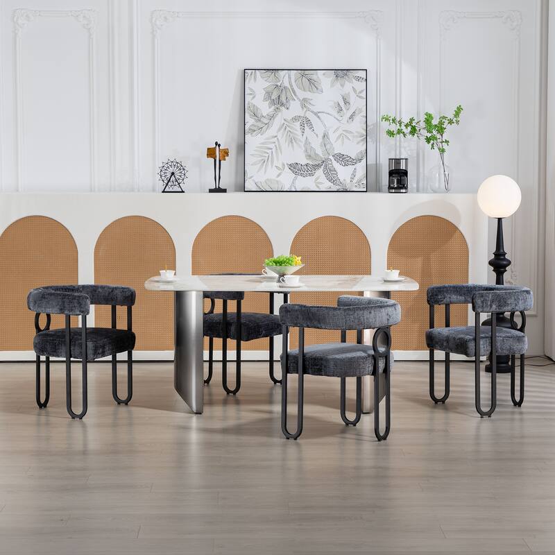 Mid-Century 2-Piece Barrel Side Chairs Dining Chair Armchair with Curved Backrest,Grey