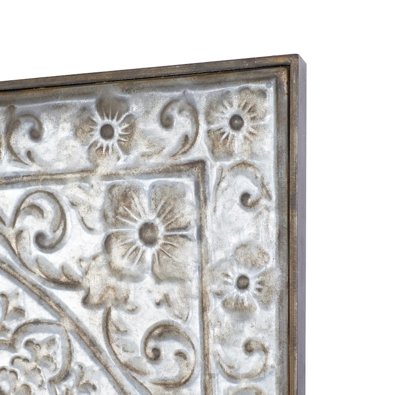 Metal Floral Embossed Home Wall Decor with Gray Backing - Grey or Silver - Roche River Decor