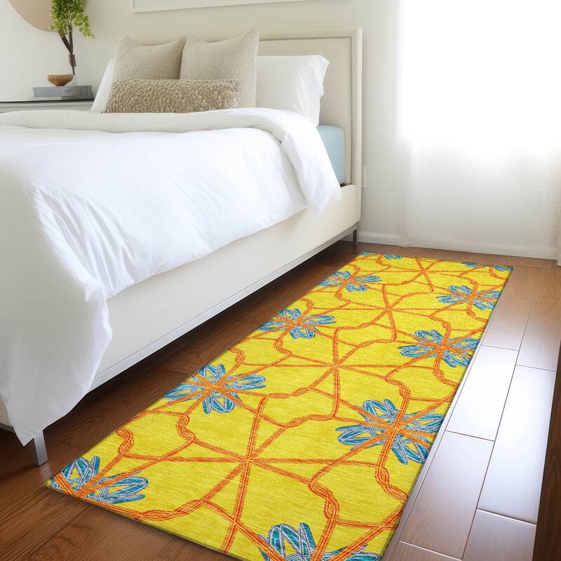 Premium Washable Super Soft Contemporary Tangle Mayfield Rug - Yellow - 2'3" x 7'6"