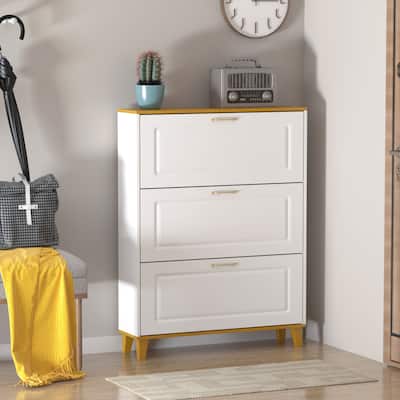 Kerrogee 24-Pair Shoe Storage Cabinet with 3 Fold Drawers White