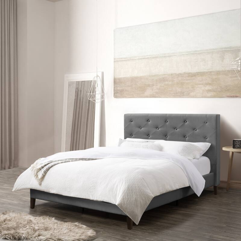 Nova Ridge Upholstered Button-Tufted Bed Frame, Full - Light Grey