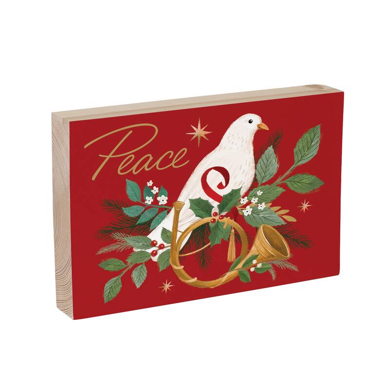 Dove Sign Wood Block - "Peace" - 12"L x 8"H - Multicolor