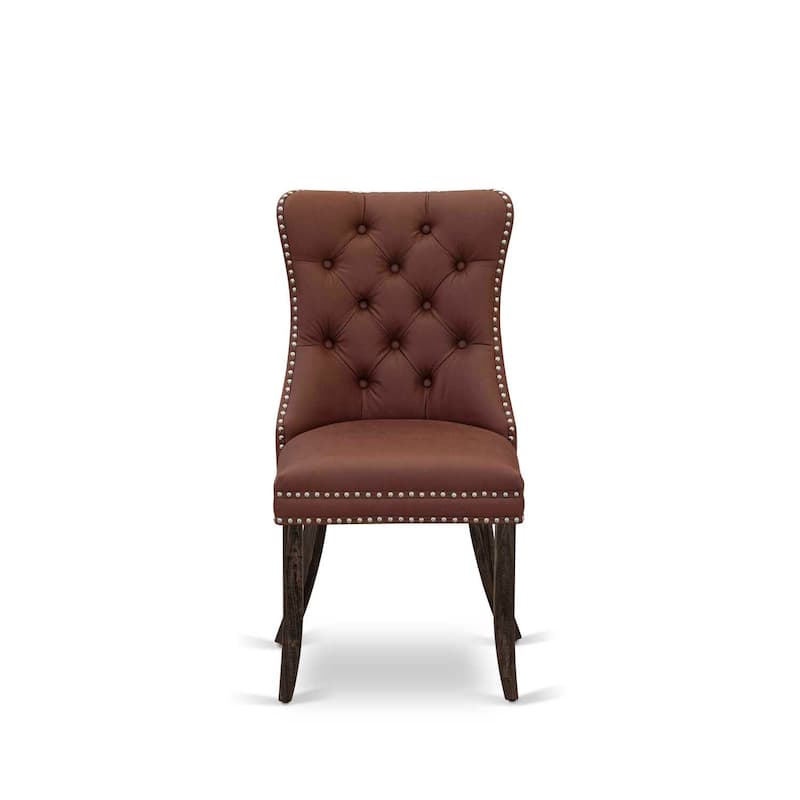 Parsons Dining Chairs Set of 2 - Burgundy Faux Leather Upholstered Accent Chairs with Nailhead Trim