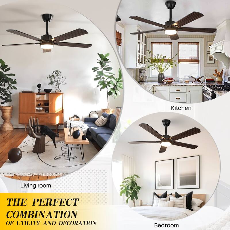 Modern Farmhouse Large Ceiling Fan with Integrated Light and Remote, Ceiling Fan with Timer and 6-speed Wind