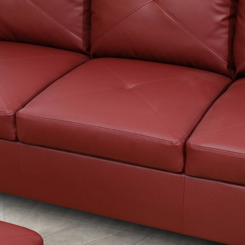 L-Shaped PU Leather Sofa & Chaise with Ottoman