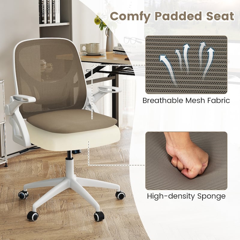 Breathable Mesh Adjustable Desk Chair with Lumbar Support and Sponge Cushion Flip-up Armrests - 25" x 25" x 36"-39"