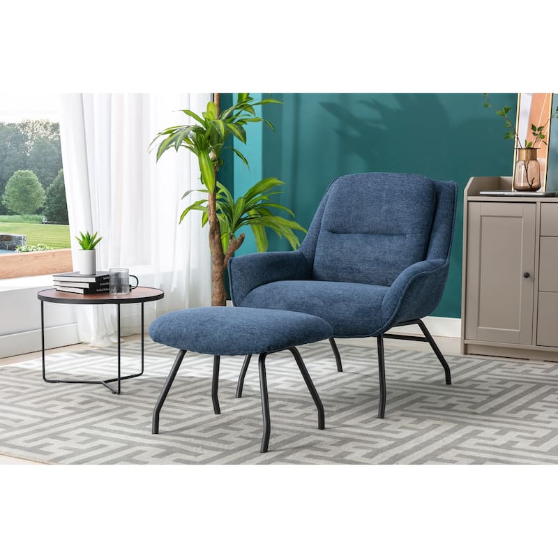 Porthos Home Alson Fabric Accent Chair and Ottoman Set with Steel Legs