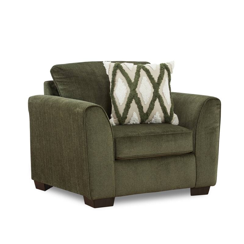 Roundhill Furniture Marvella 2-Piece Living Room Set, Arm Chair and Ottoman with Mosswood Chenille Upholstery