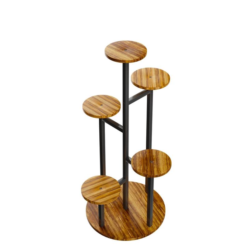 VECELO 5-Tier Metal Plant Stand Heavy Duty Indoor Outdoor Flower Stand with Waterproof MDF Shelves Multi-Level Display Stand