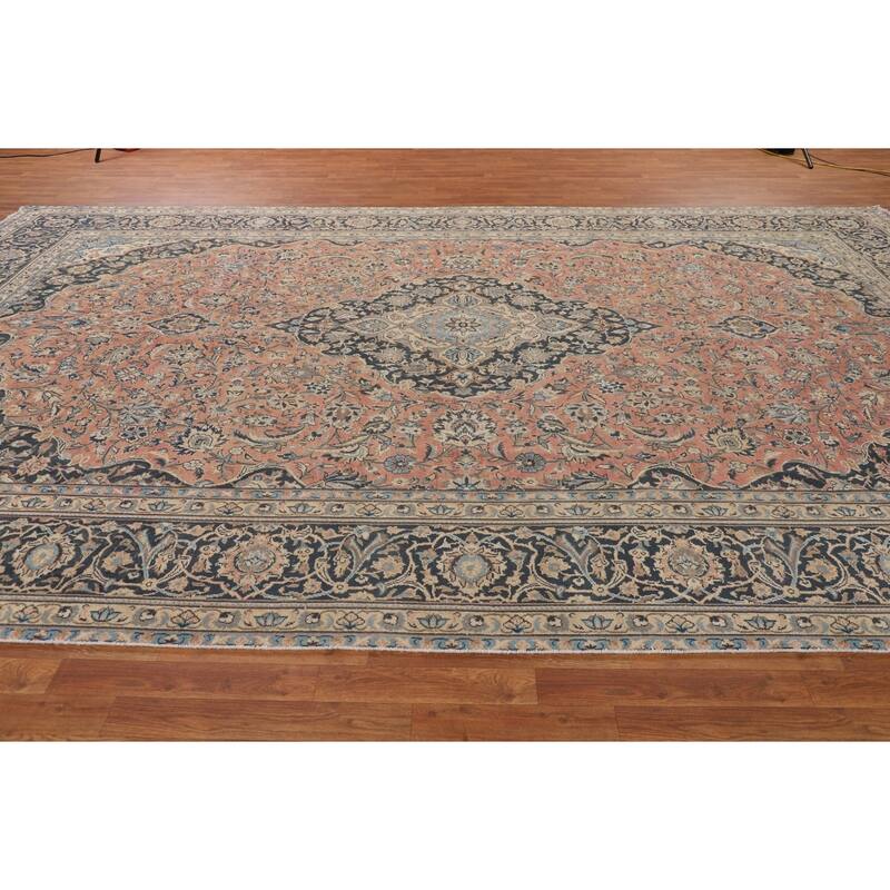 Pink Kashan Persian Large Vintage Area Rug Handmade Wool Carpet - 9'6" x 15'7"