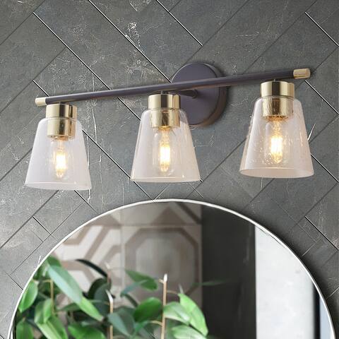 3-Lights Wall Vanity/Bathroom Light Fixture with Gold Glass Lampshade