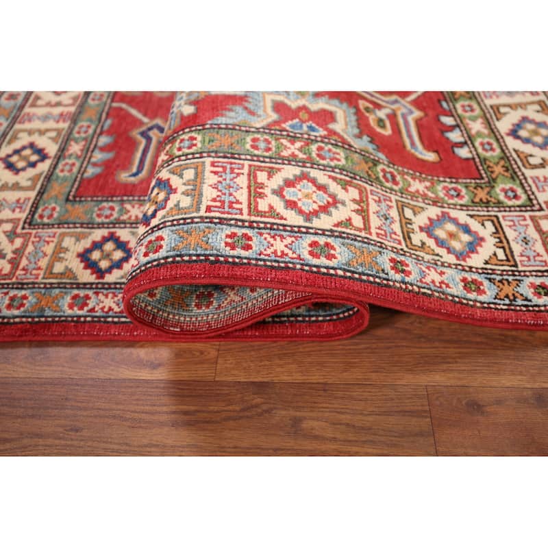 Geometric Red Kazak Oriental Accent Rug Handmade Wool Carpet - 3'4" x 5'0"