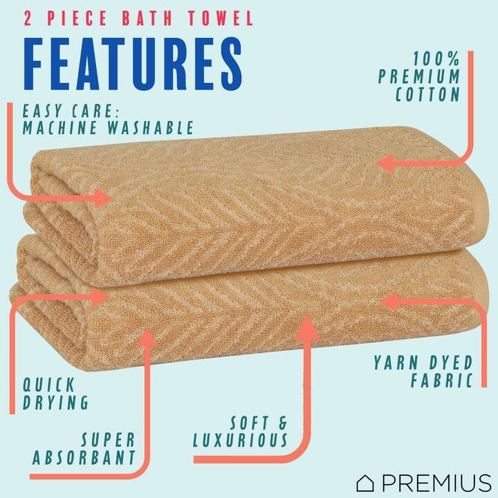 PREMIUS 2 Pack Leaf 100% Cotton Yarn Dyed Bath Towel, 27x54 Inches - 27x54 Inches