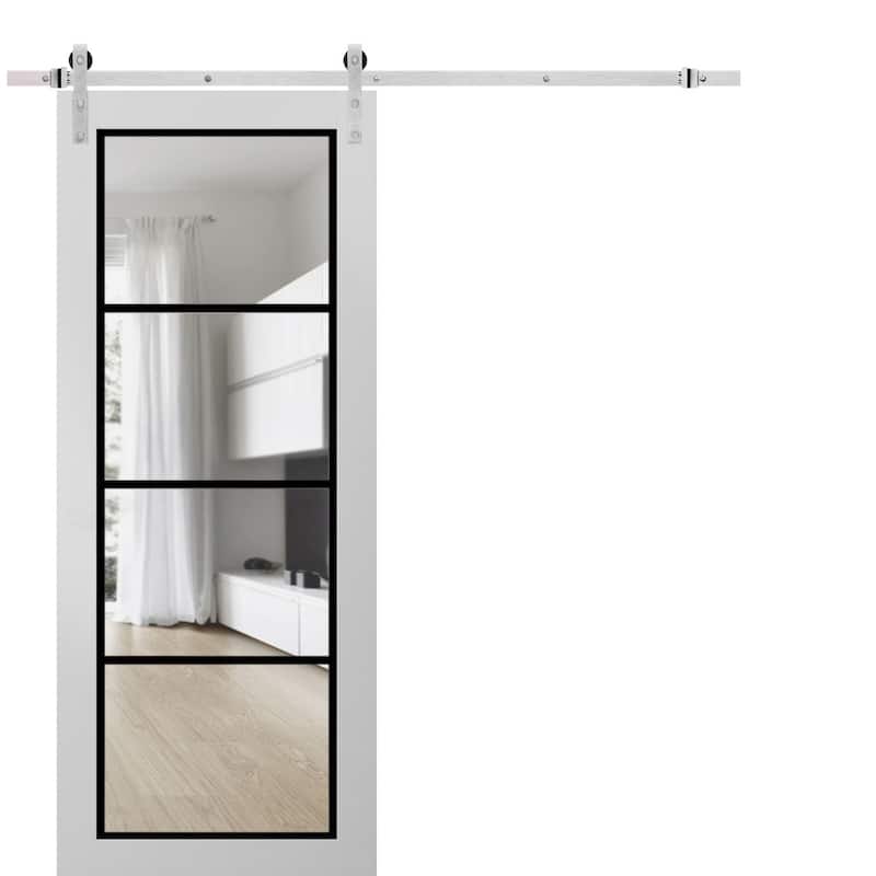 Sturdy Barn Door 18 x 80 Lucia 2466 White Silk Clear Glass 6.6FT - White - 24" x 84"