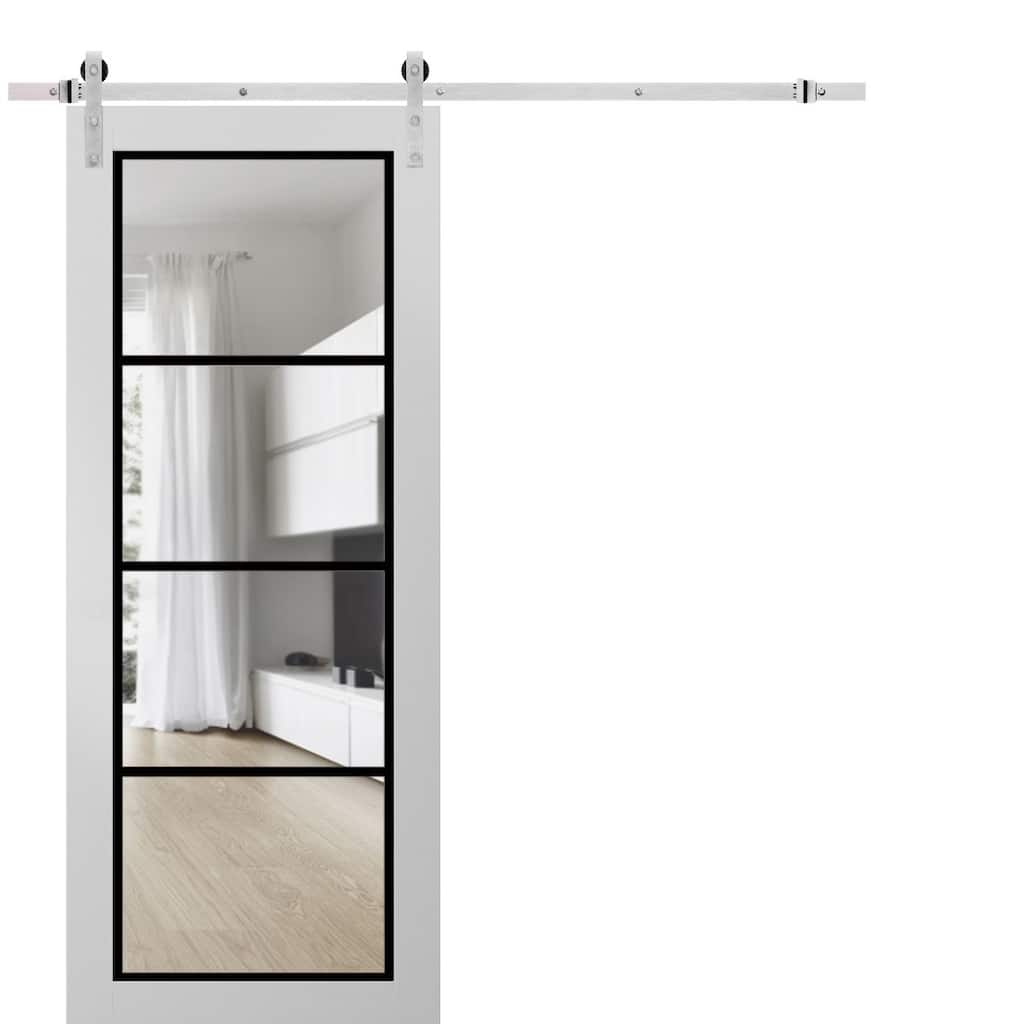 Sturdy Barn Door 18 x 80 Lucia 2466 White Silk Clear Glass 6.6FT