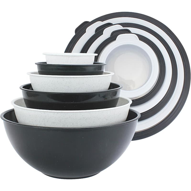 COOK WITH COLOR - 12 Piece Plastic Nesting Bowls - 6 Prep Bowls and 6 Lids, Microwave Safe. - Black & White