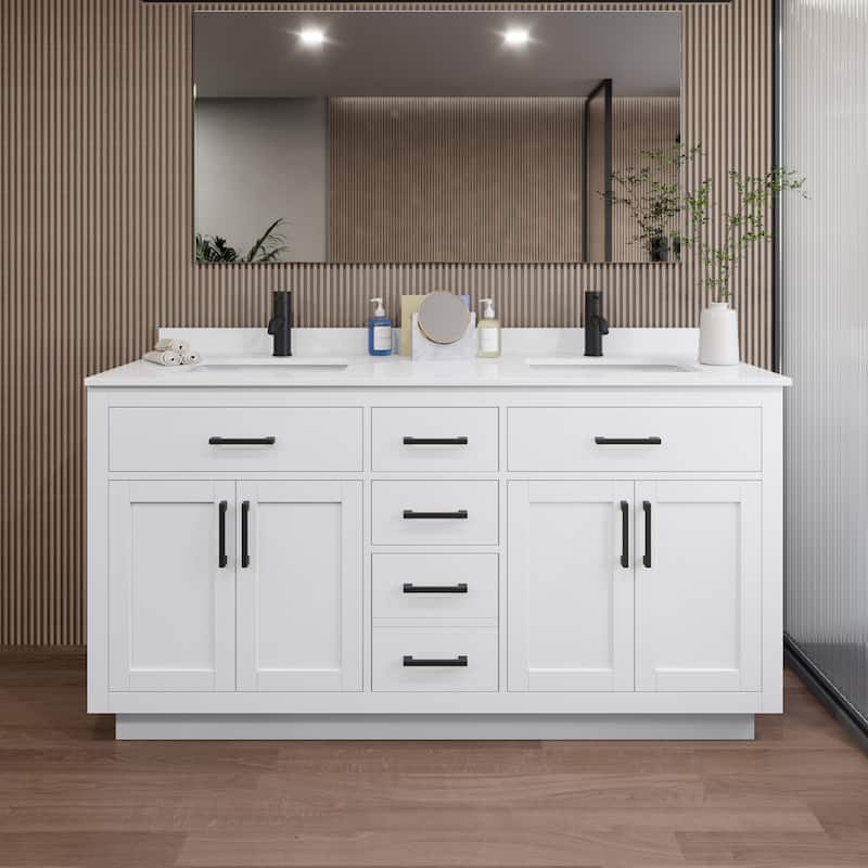 Wyndham Collection WCG262666D-QTZ-UNSMXX Beckett TK 66" Free Standing - White / White Quartz Top / Matte Black Hardware