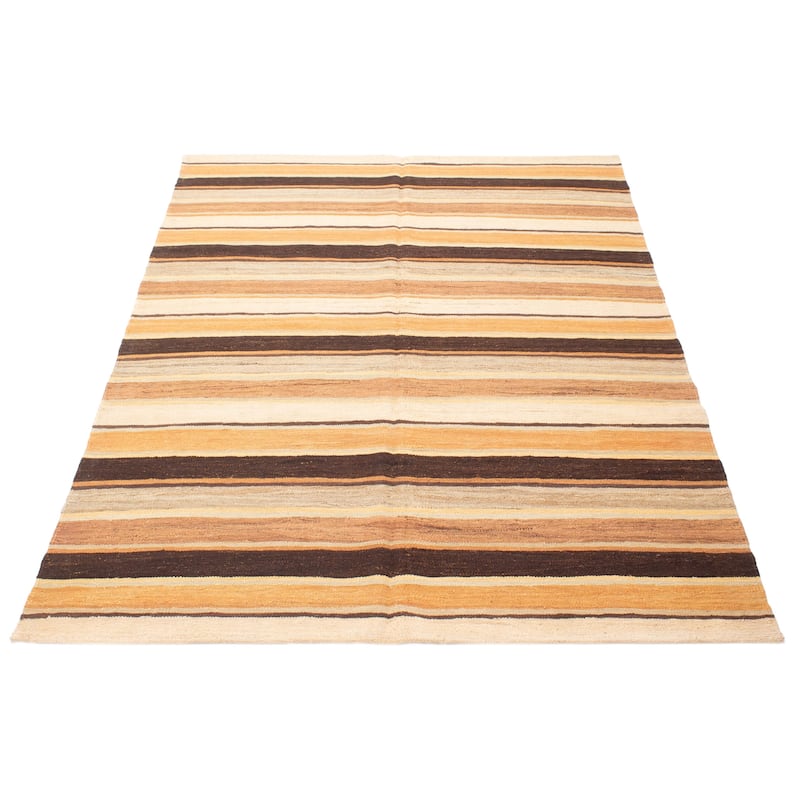 ECARPETGALLERY Flat-Weave Boho Beige Wool Kilim - 6'2 x 8'9