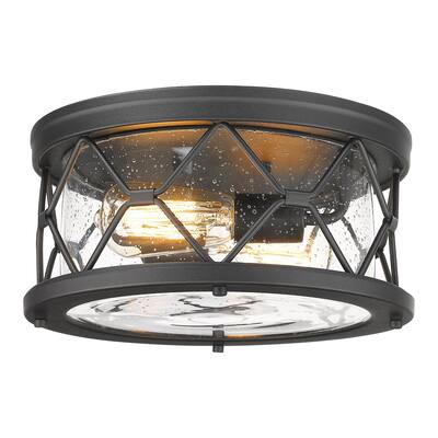 Flush Mount Ceiling Light, Black Finish with Seeded Glass
