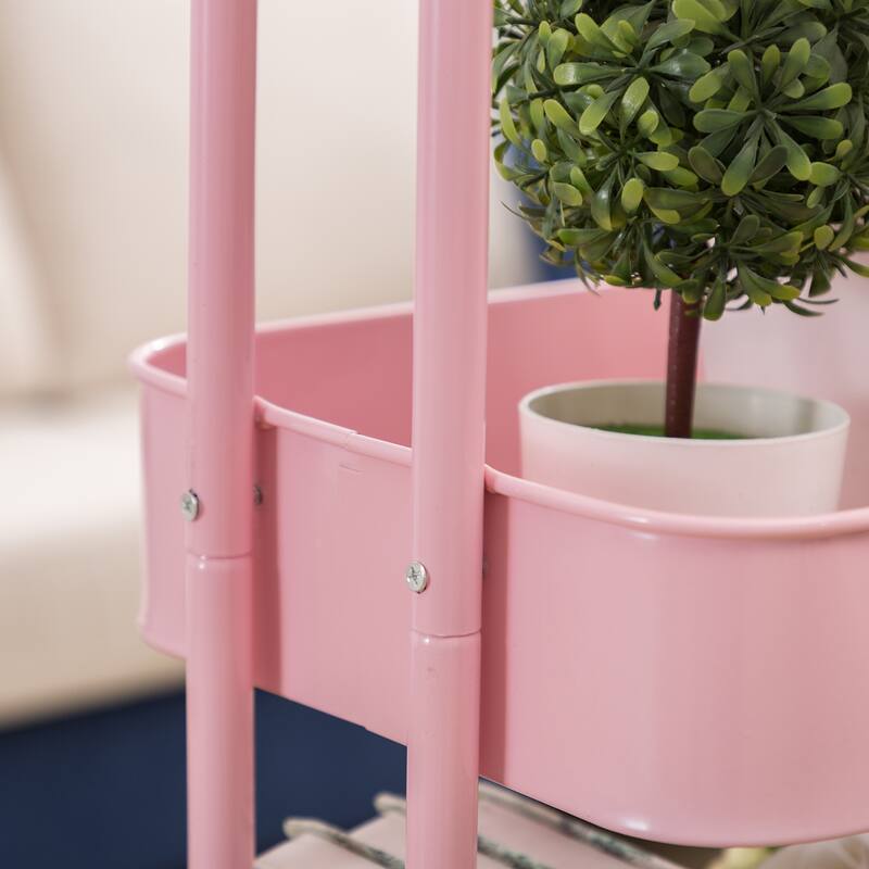 Pink 3-Tier Metal Cart Storage Shelves Organizer Trolley Cart with Wheels - 31*14*18