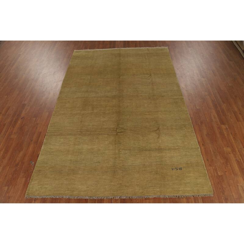 Contemporary Gabbeh Oriental Area Rug Handmade Green Wool Carpet - 6'5" x 9'7"