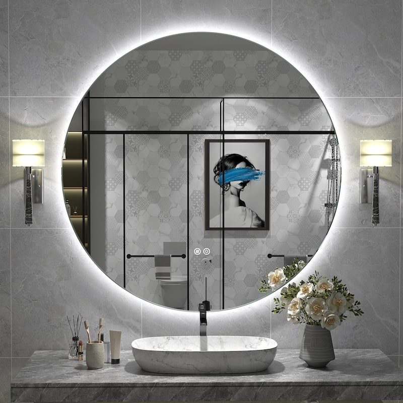 UL Certified Multiple shapes Frameless Anti-Fog 3 Colors Dimmable LED Backlit Wall Bathroom Vanity Mirror - 40" x 40" - Round