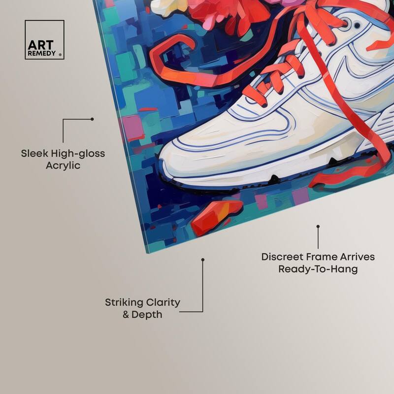 Whimsical Sneaker with Flowers Acrylic by Art Remedy, Ready to Hang