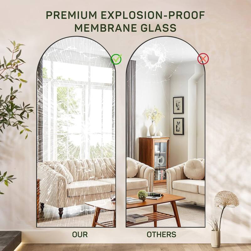Arched Mirror Full Length, 16"x59" Body Wall Mirrors, Floor Standing,Tall Arch Mirror with Stand Aluminum Alloy Frame