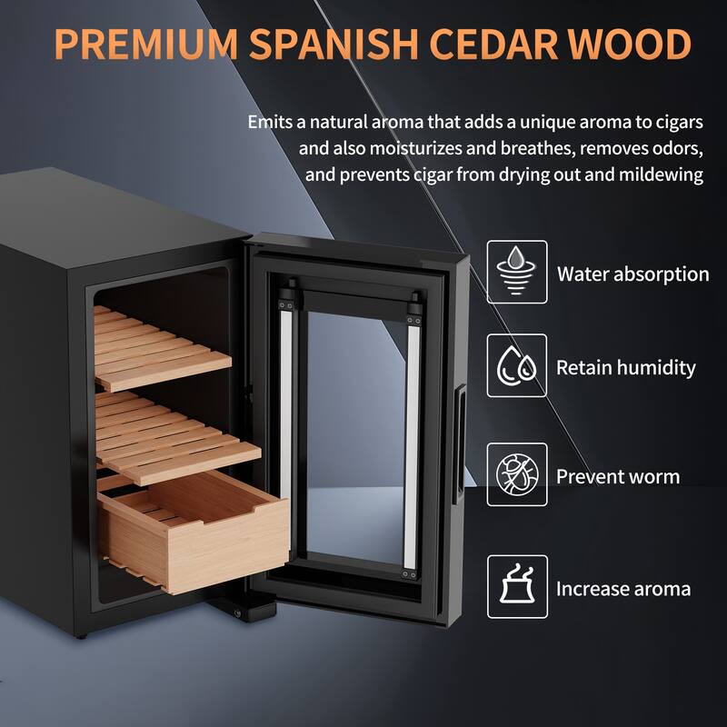 Elegant Black Thermostatic Cigar Humidor: Spanish Cedar Interior and Advanced Humidity Management