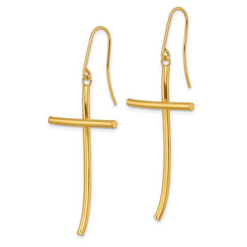 Curata 14k Yellow Gold Polished 43.3x21.9mm Cross Dangle Earrings