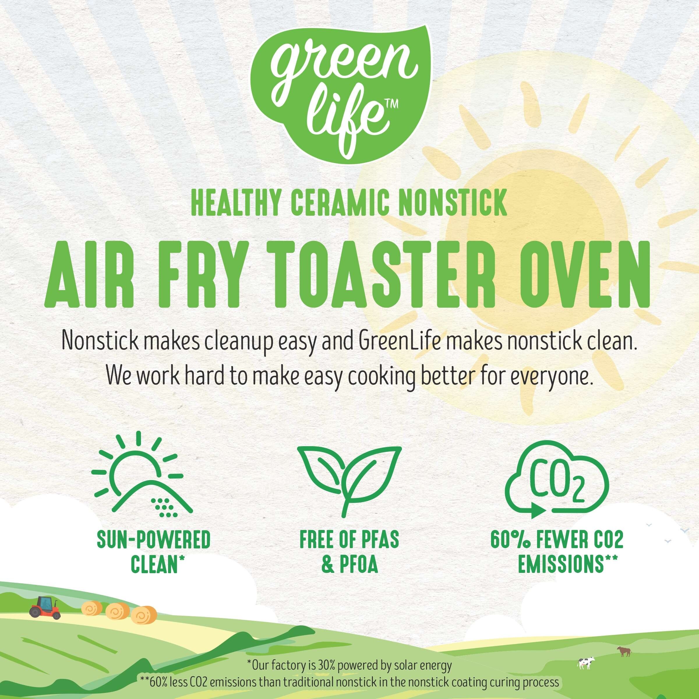 GreenLife Countertop Stainless Steel Toaster Oven Air Fryer, PFAS-Free,  Ceramic Nonstick Tray Rack and Airfry Basket, Dual Heating, 4 Slice  Capacity