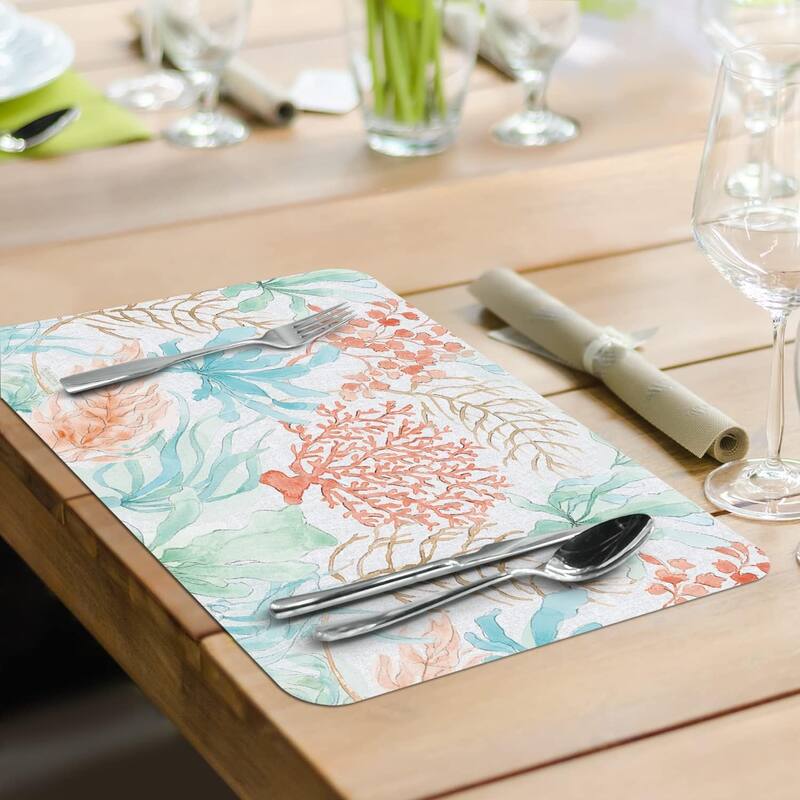 Seaside Reversible Easy Care Flexible Plastic Placemat 4 Pack Made in The USA BPA Free Easily Wipes Clean