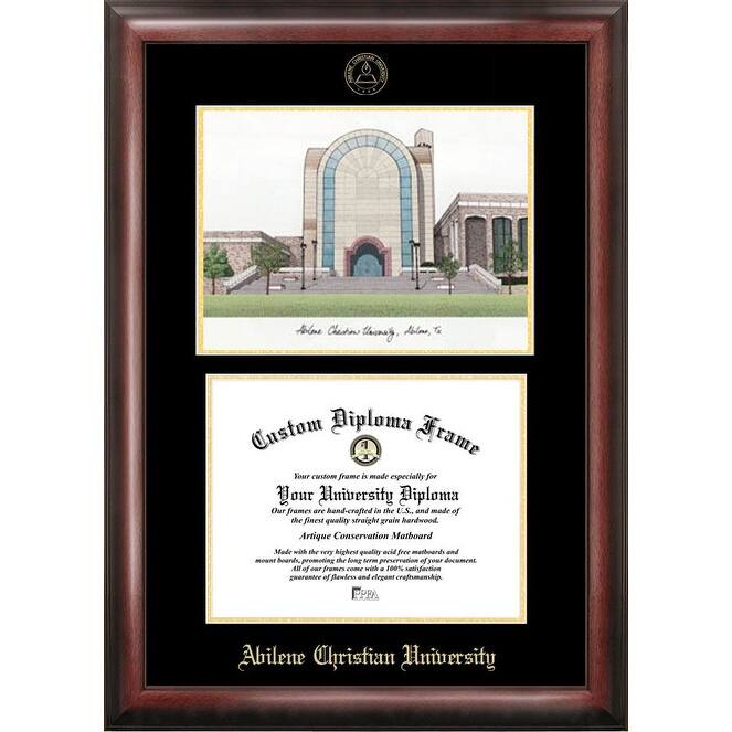 Abilene Christian University 11w x 8.5h Gold Embossed Diploma Frame with Campus Images Lithograph