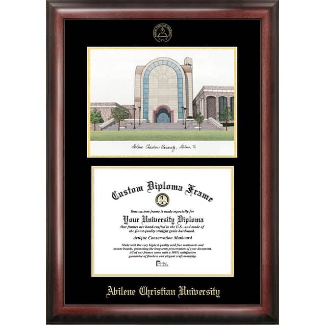 Abilene Christian University 11w x 8.5h Gold Embossed Diploma Frame with Campus Images Lithograph