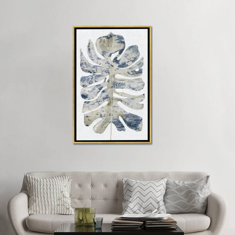 iCanvas "Large Indigo Leaf I" by Eva Watts Framed