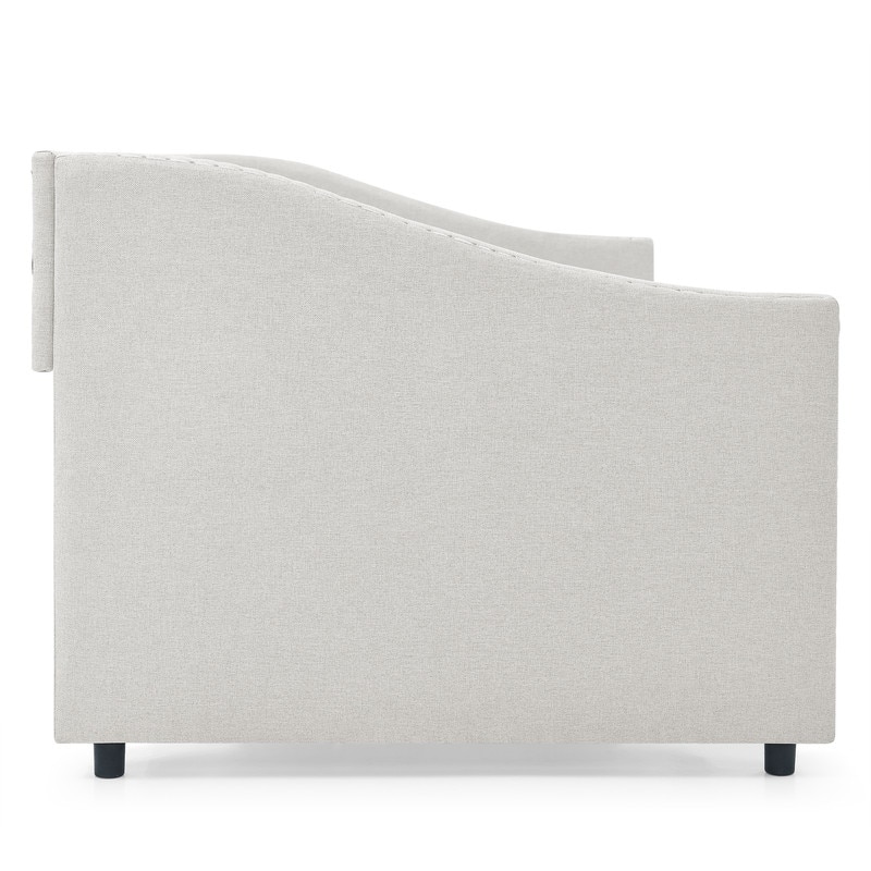 Full Upholstered Daybed with Storage Drawers,Button Tufted and Nailhead Trim,Solid Wood Frame