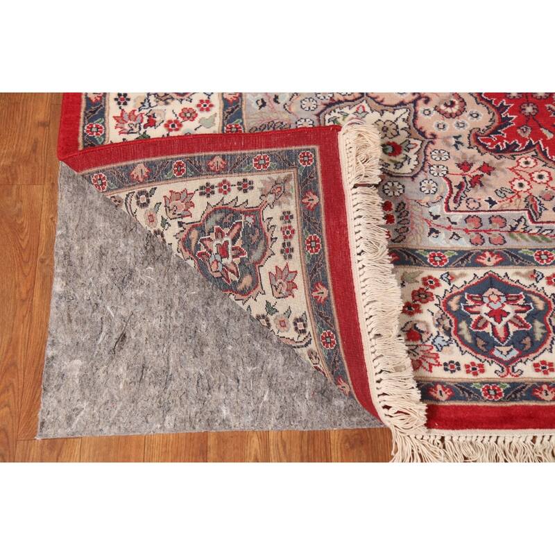 Floral Red Kashan Indian Area Rug Handmade Wool Carpet - 6'1"x 9'4"