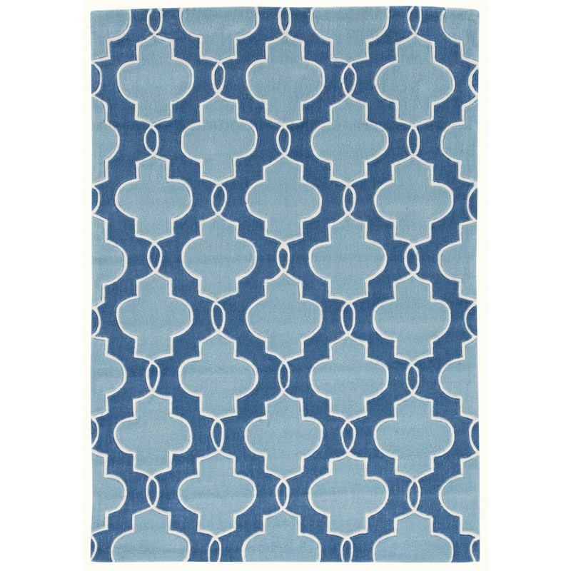 Linon Trio Collection Moroccan Blue/ Ivory Area Rug - 8' X 10' - Blue