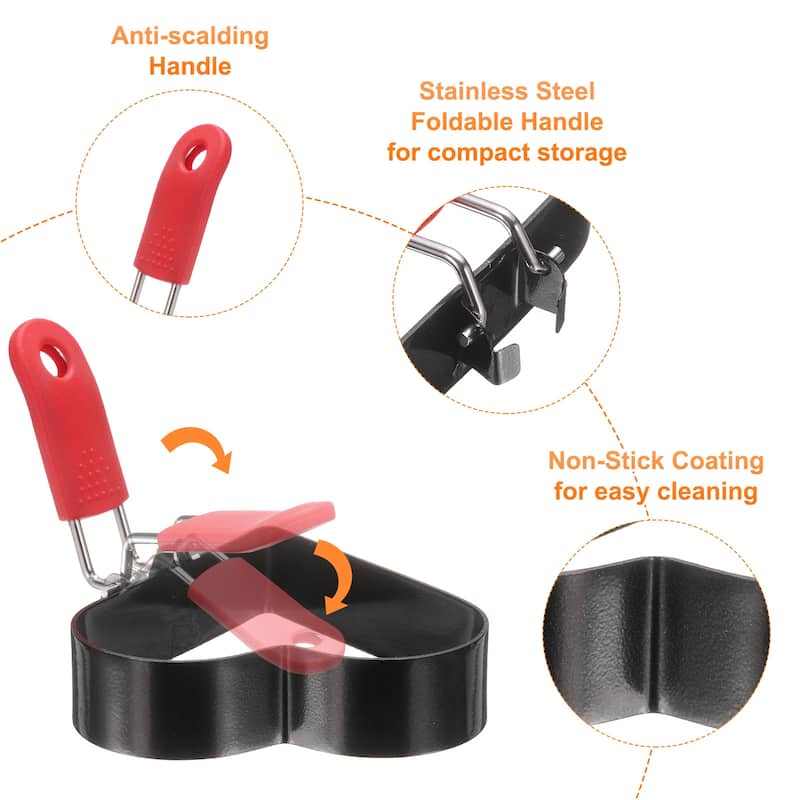 Heart Egg Rings Nonstick Pancake Cooking Ring with Silicone Handle - Black