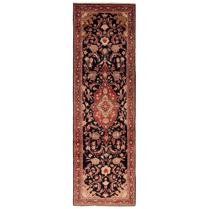ECARPETGALLERY Hand-knotted Andelz Navy, Red Wool Rug - 3'5 x 11'7 - Dark Navy/ Red - 3'5 x 11'7