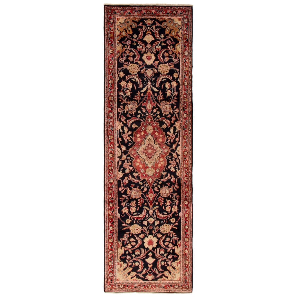 ECARPETGALLERY Hand-knotted Andelz Navy, Red Wool Rug - 3'5 x 11'7