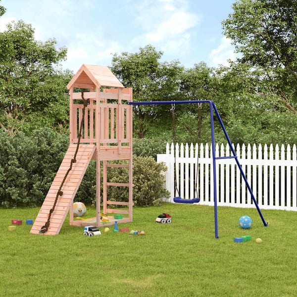 slide 2 of 19, vidaXL Swing Set Outdoor Backyard Wooden Playground Equipment for Kids Age 3-8 97.6" x 102" x 93.7" Douglas