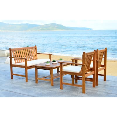 SAFAVIEH Outdoor Living Burbank Brown Acacia Wood 4-piece Furniture Set